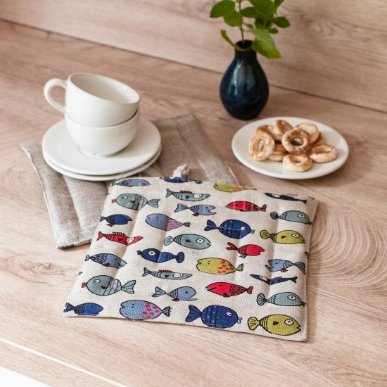 Printed half linen tray for hot pot "Small fish"